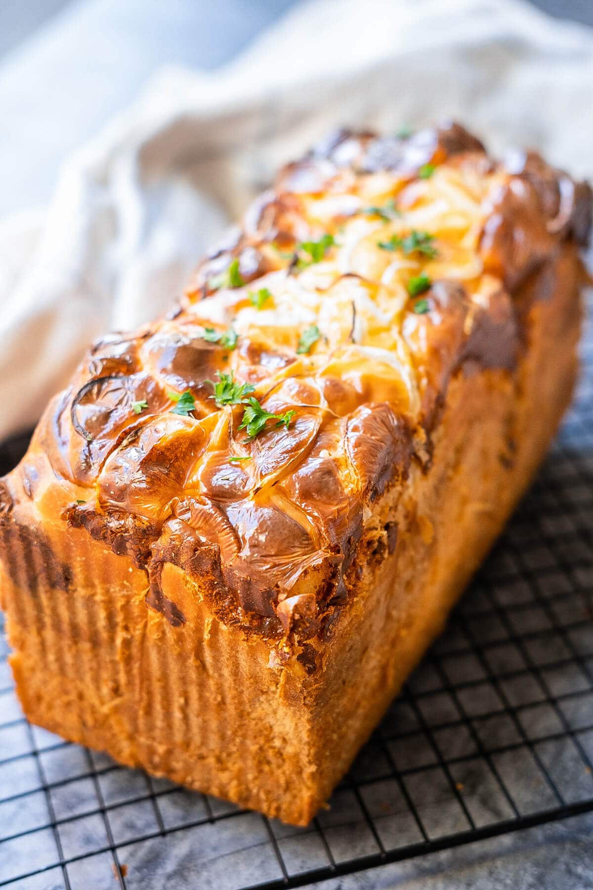 Ham and cheese loaf bread.