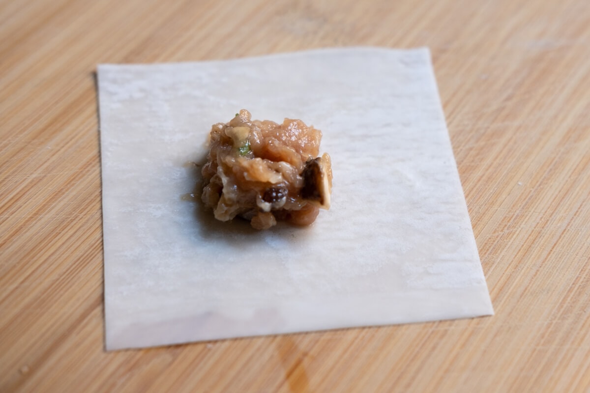 How to wrap chicken wontons with a wonton wrapper.