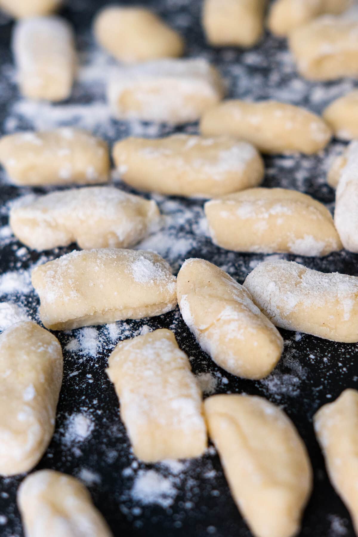 Close up of gnocchi, ready to be cooked.