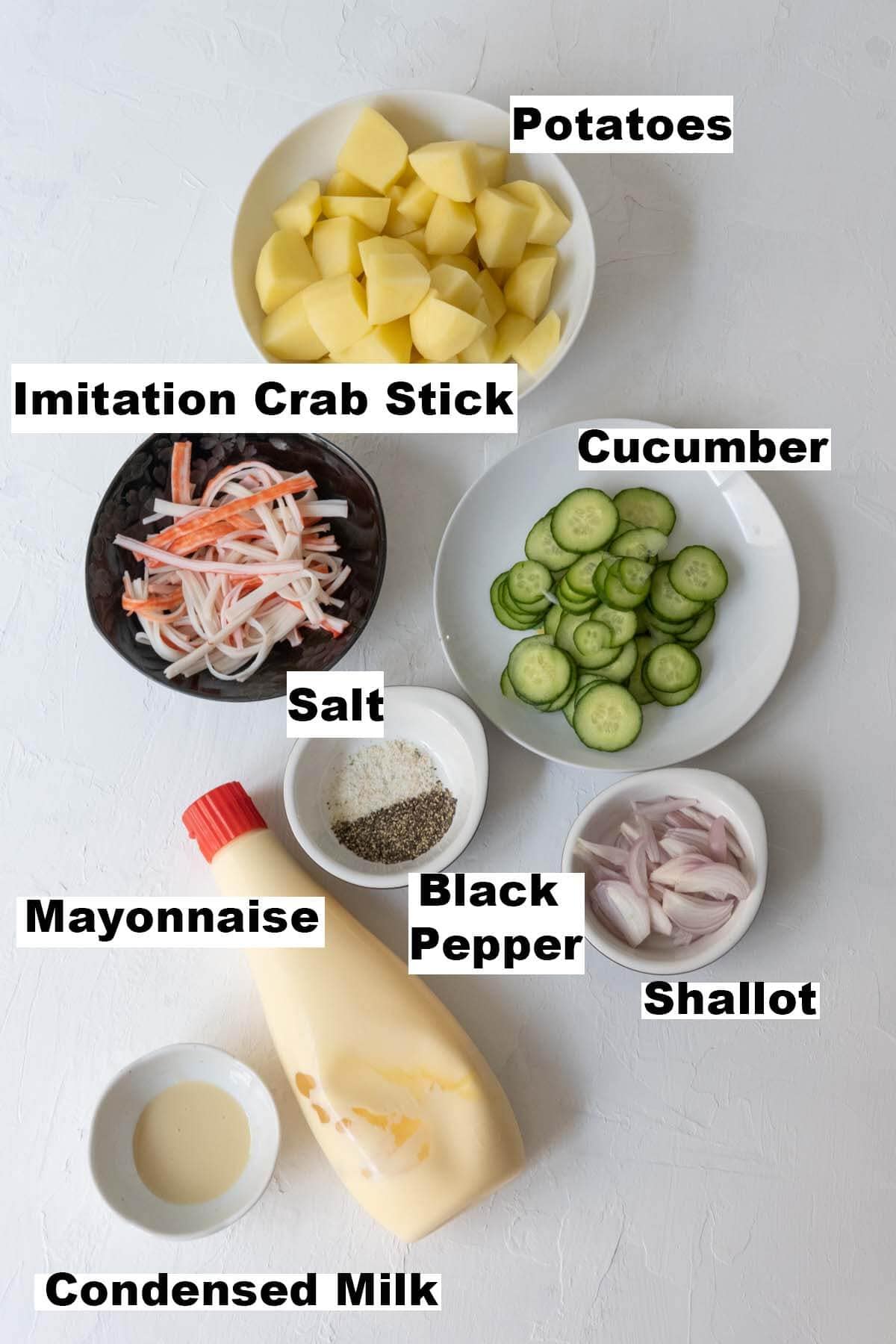 Ingredients for Japanese potato salad recipe. 