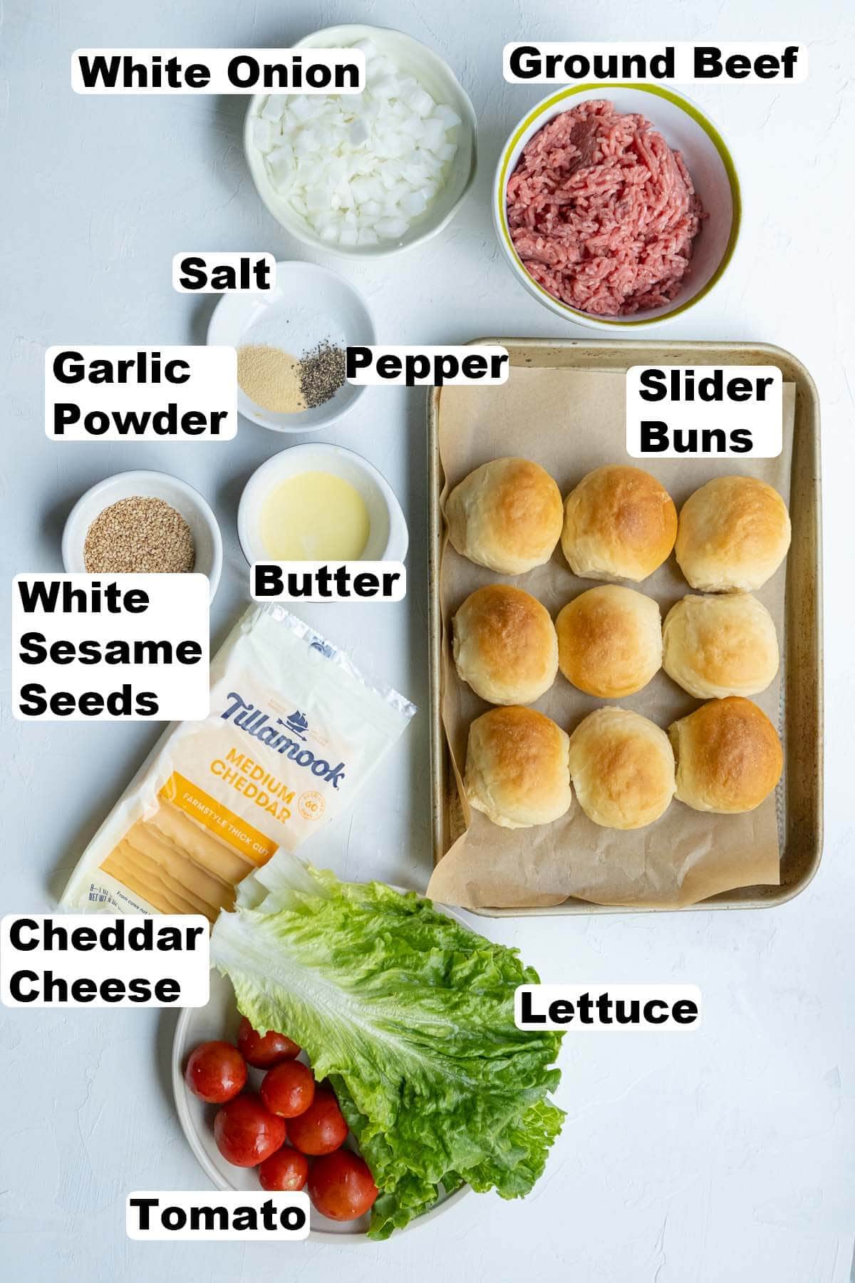 Ingredients for cheeseburger sliders recipe. 