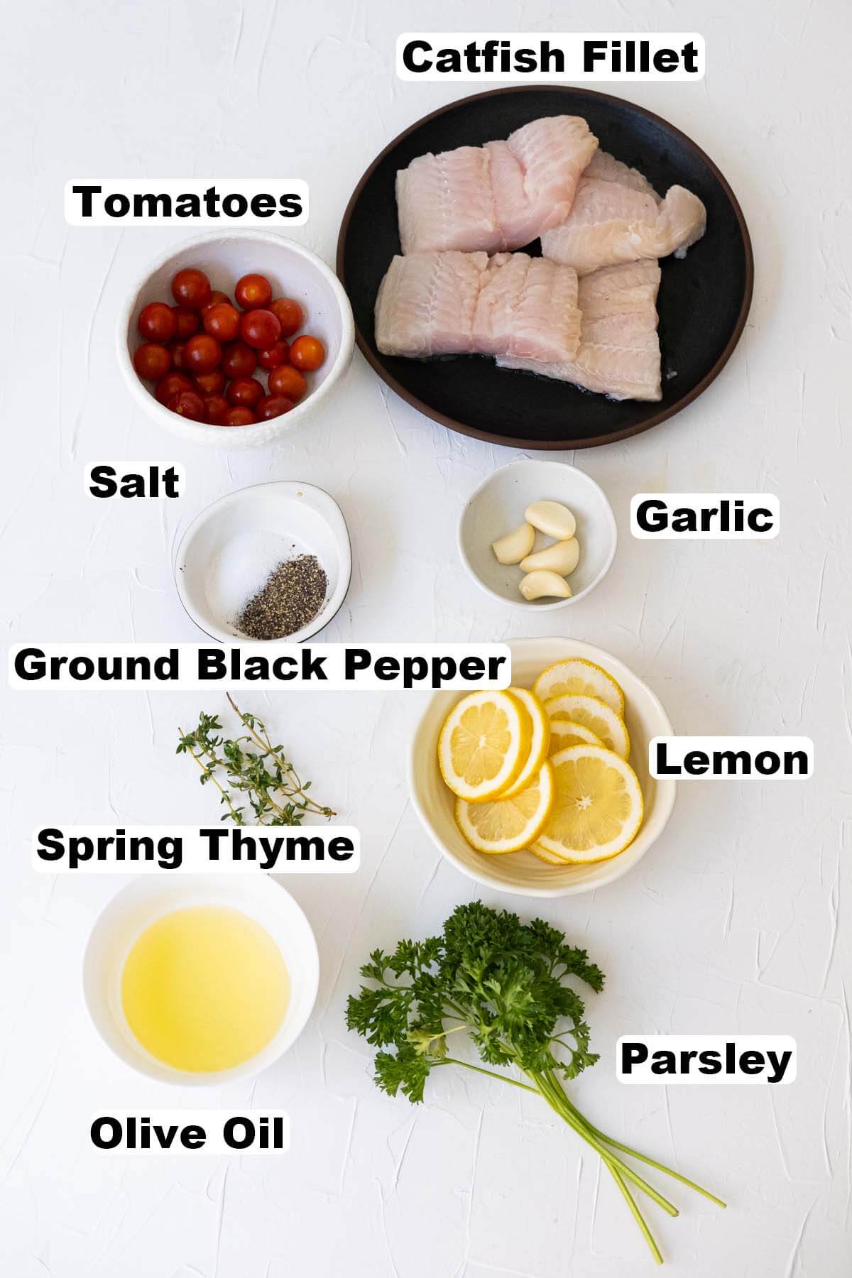 Baked catfish ingredients.