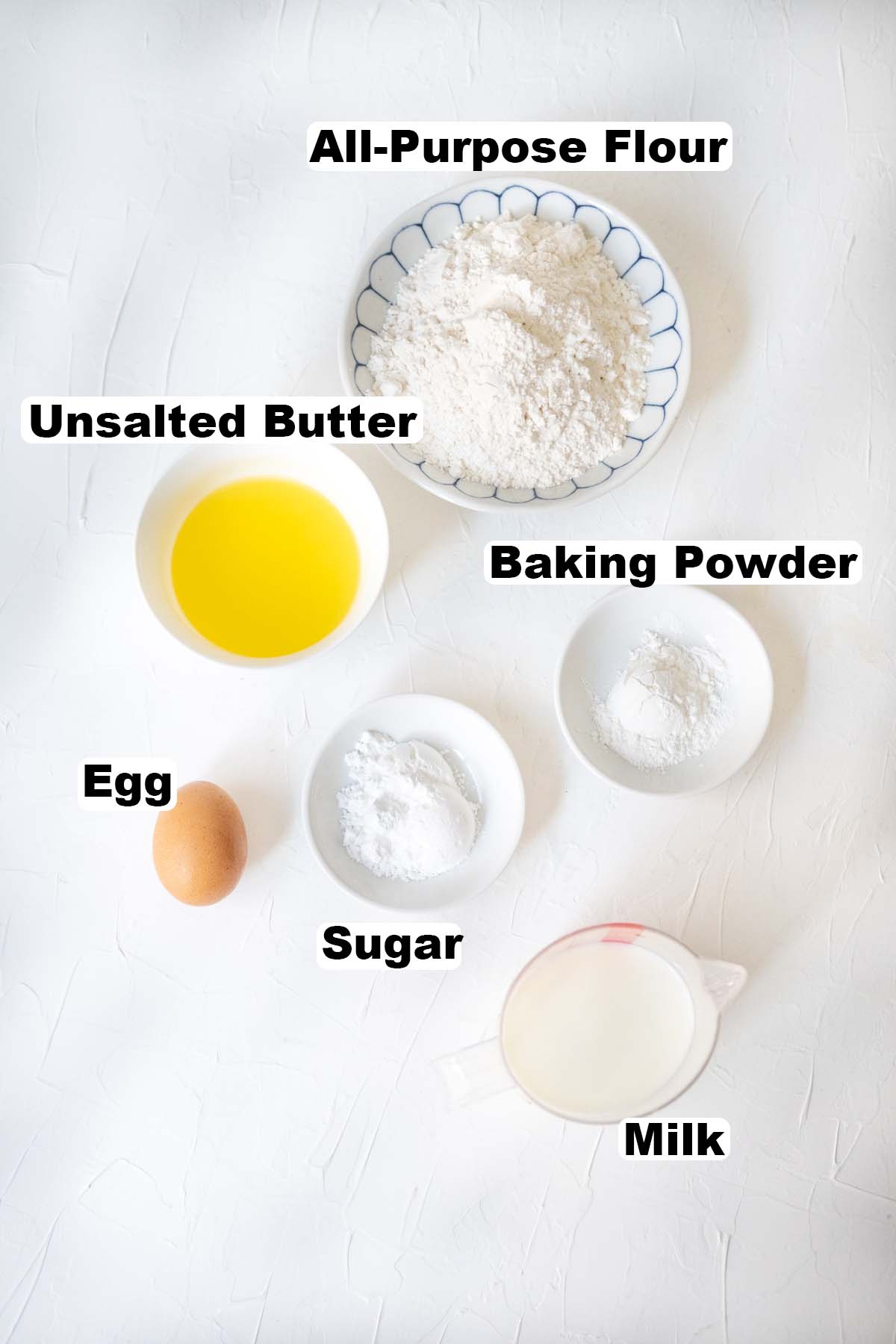 Ingredients for fluffy pancakes recipe.