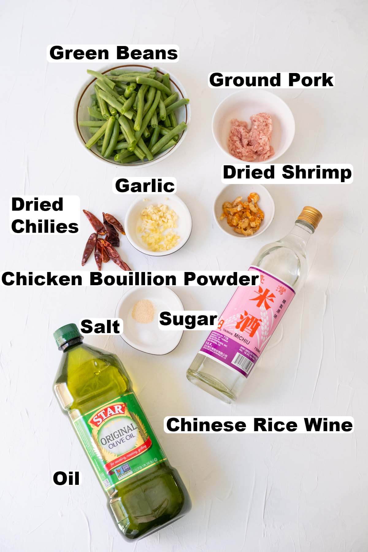 Sichuan green beans ingredients.