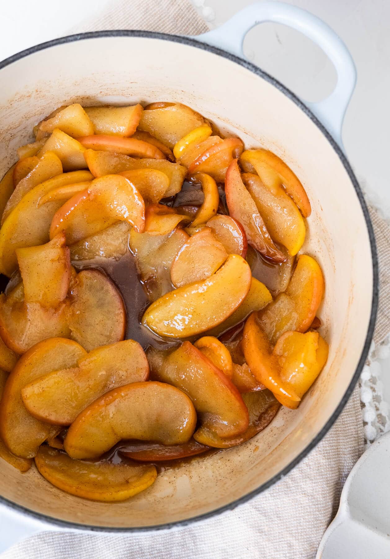 Fried apples in a dutch oven. 