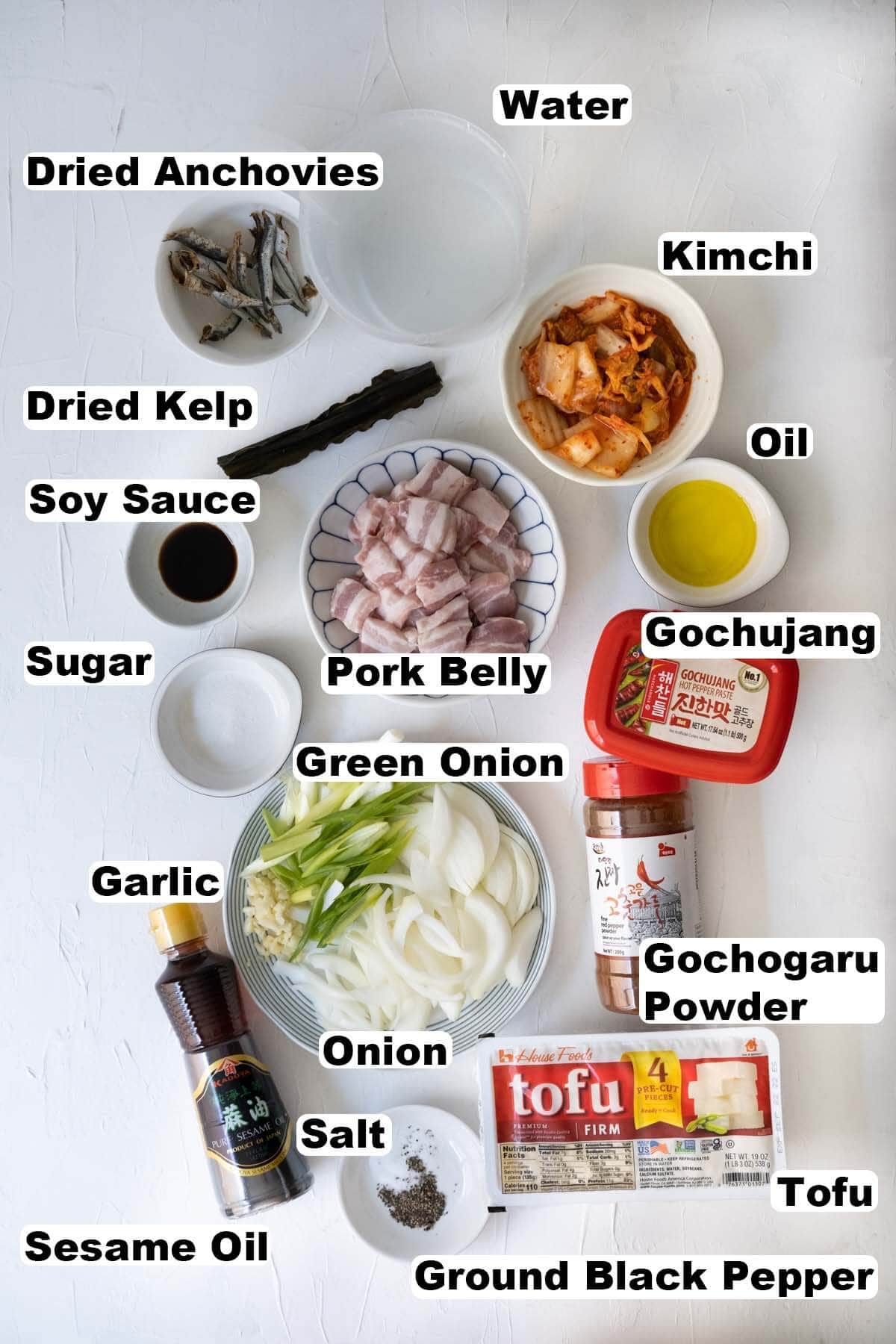 Easy kimchi jjigae ingredients.