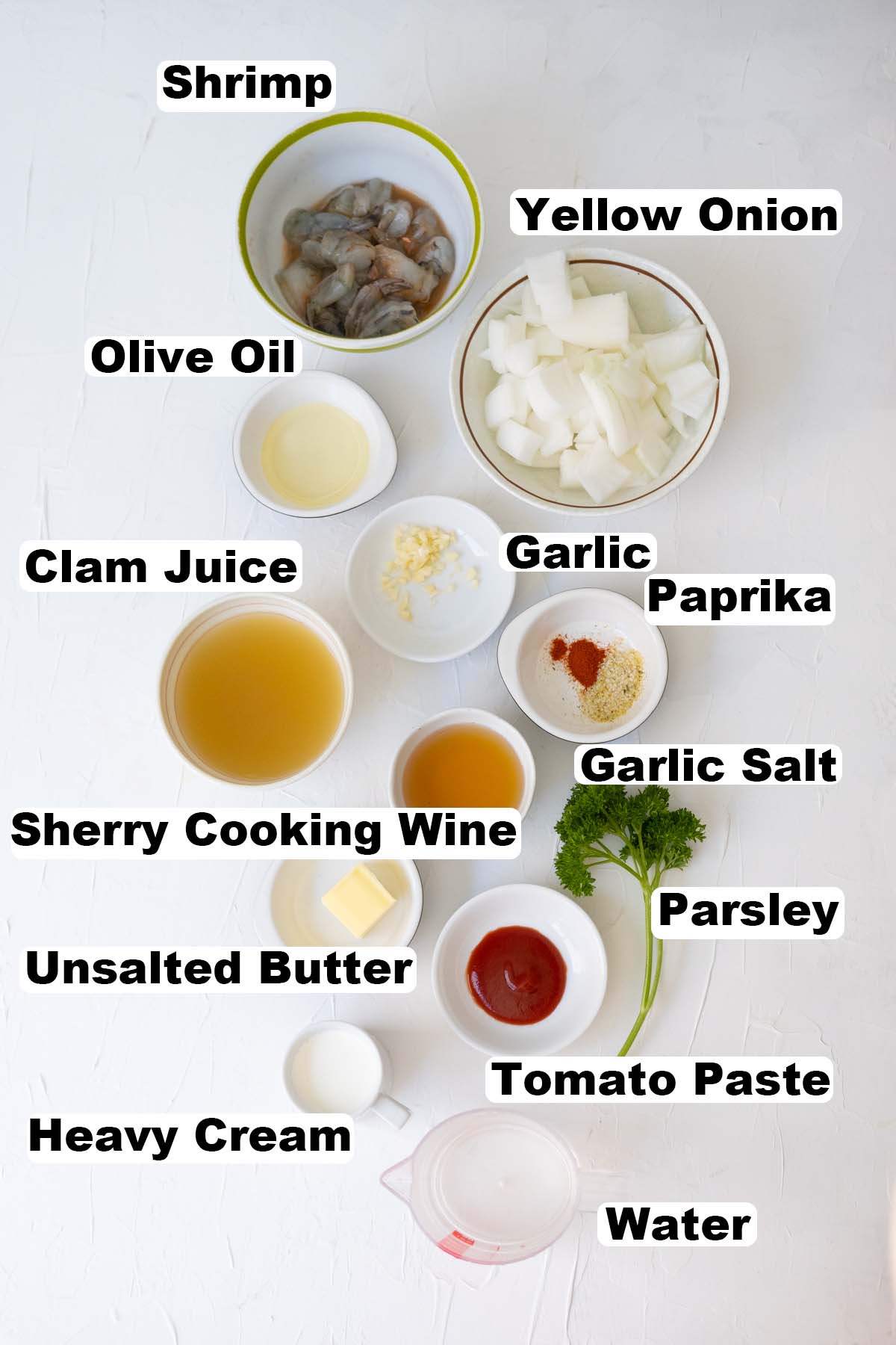 Shrimp bisque ingredients. 