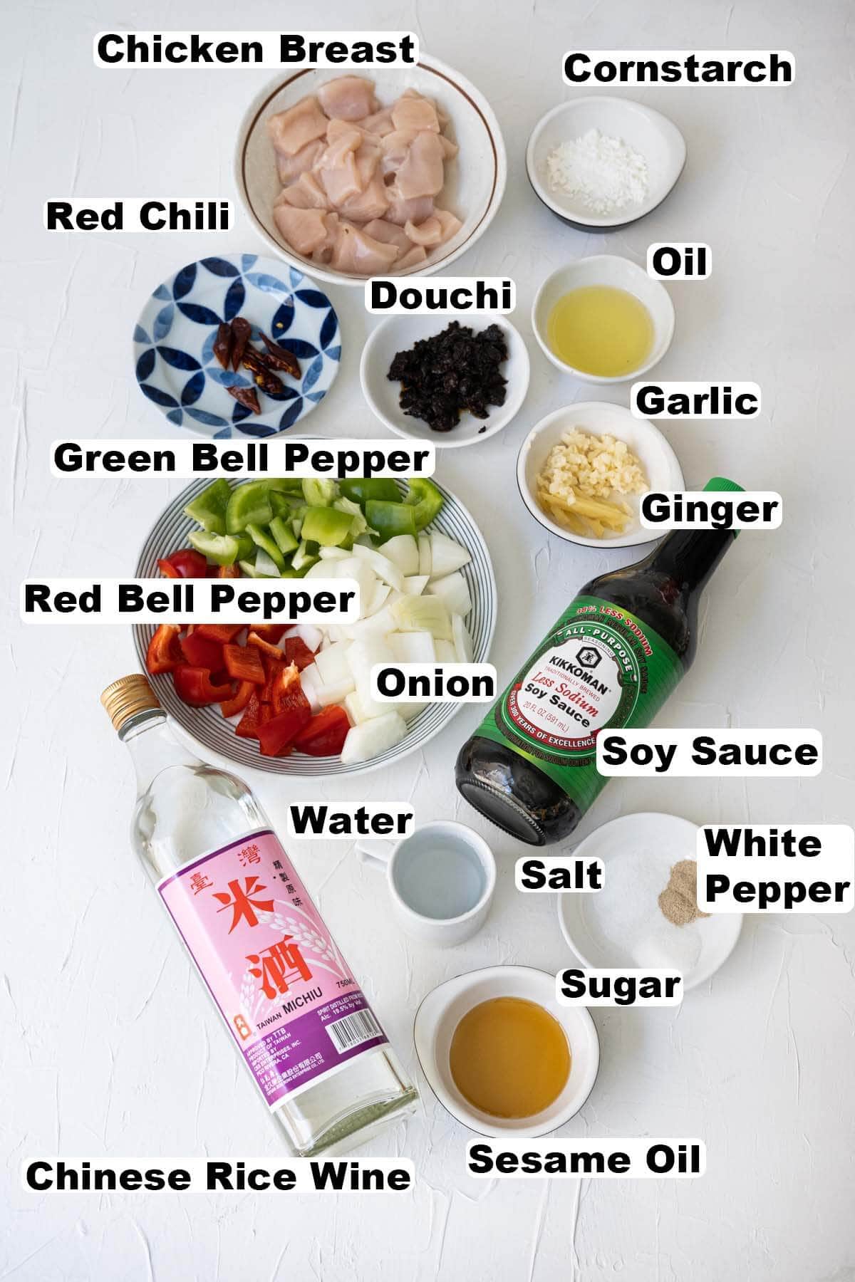 Ingredients for black bean sauce chicken recipe. 