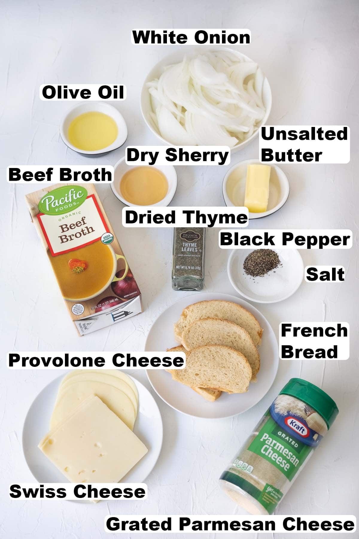 Easy French onion soup ingredients. 