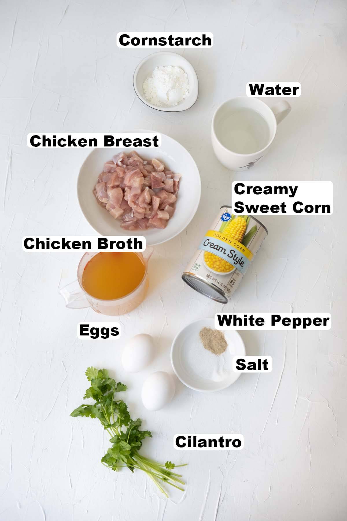 Sweet corn and chicken ingredients. 