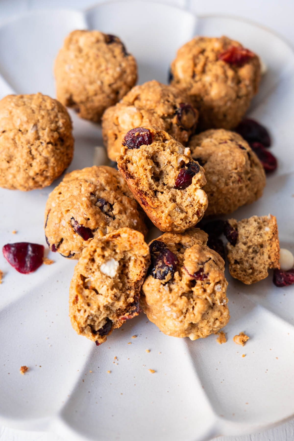 Break apart the oatmeal chocolate cranberry cookies to see chocolate chips and dried cranberries in the center. 