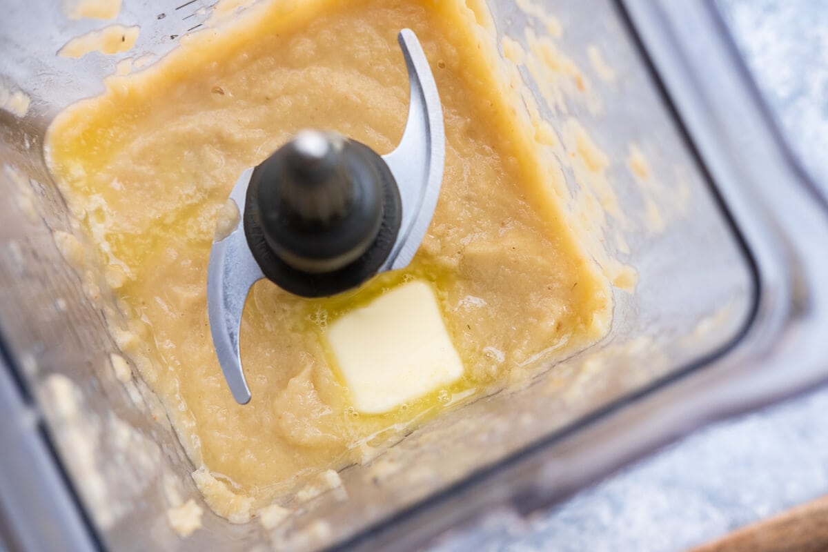 Blend the soup with butter in a traditional blender. 