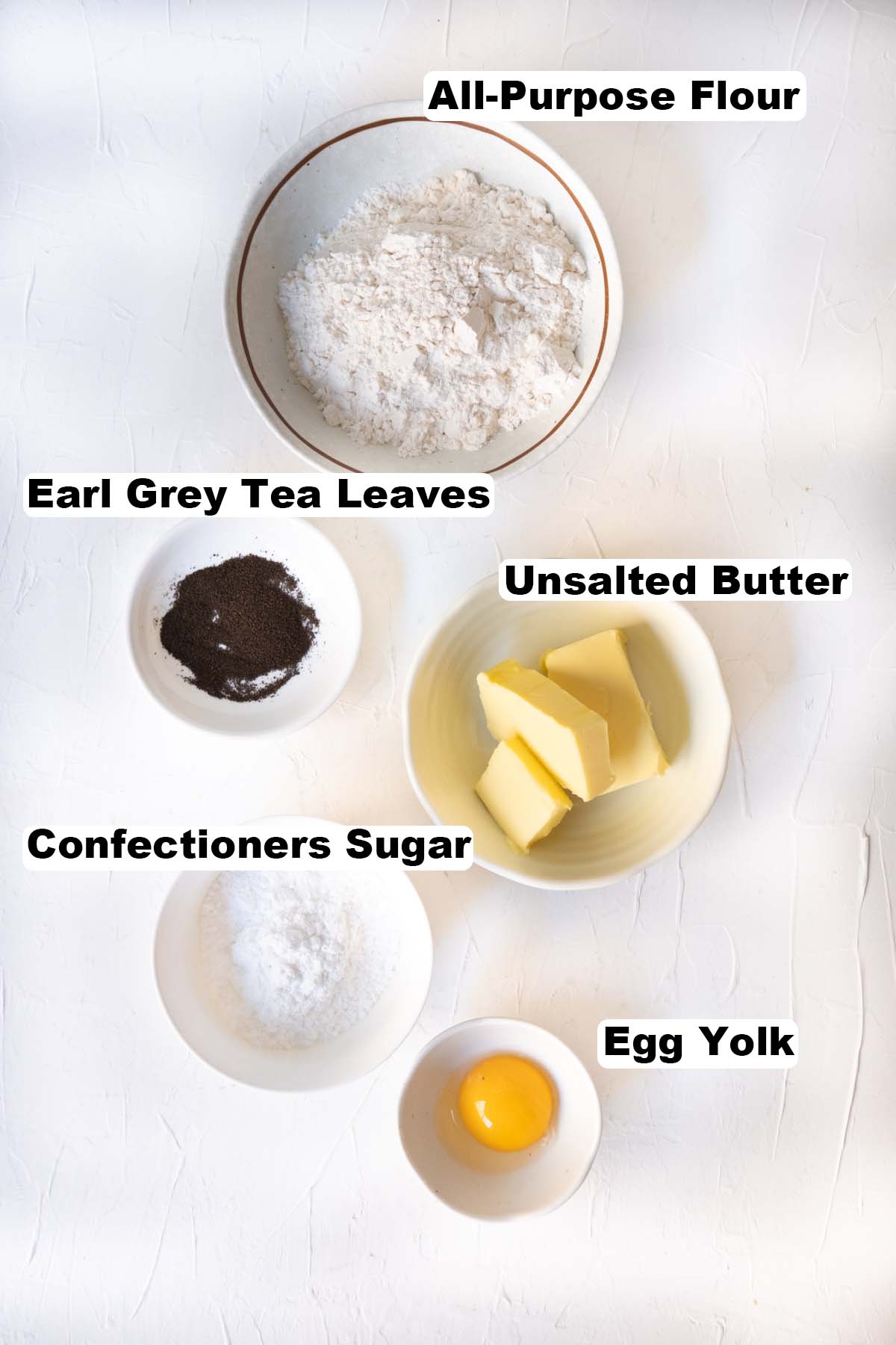 Ingredients for earl grey icebox cookies recipe. 