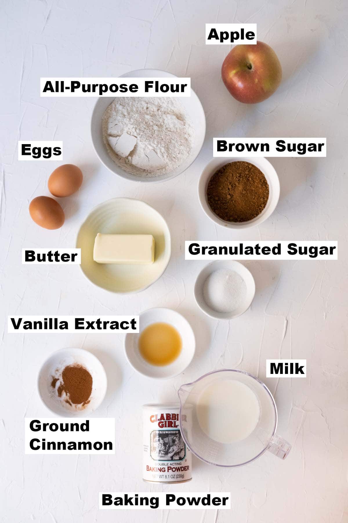 Ingredients for apple cinnamon bread recipe. 