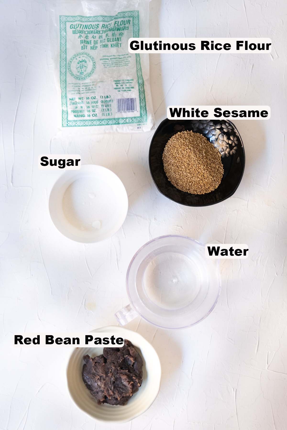 Ingredients for sesame balls recipe. 