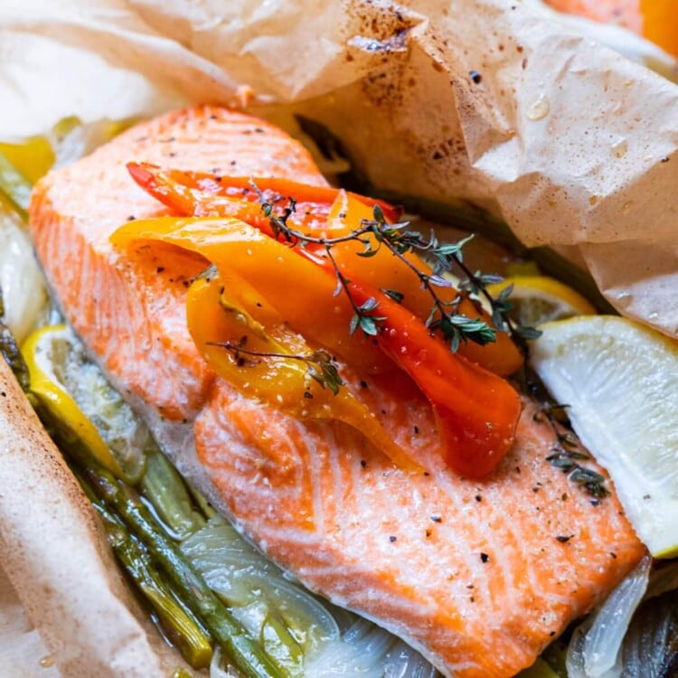 Thyme butter salmon parcels recipe.
