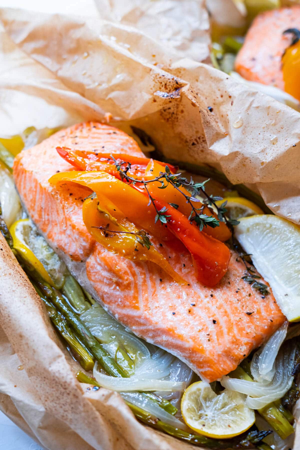 Thyme butter salmon parcels recipe.