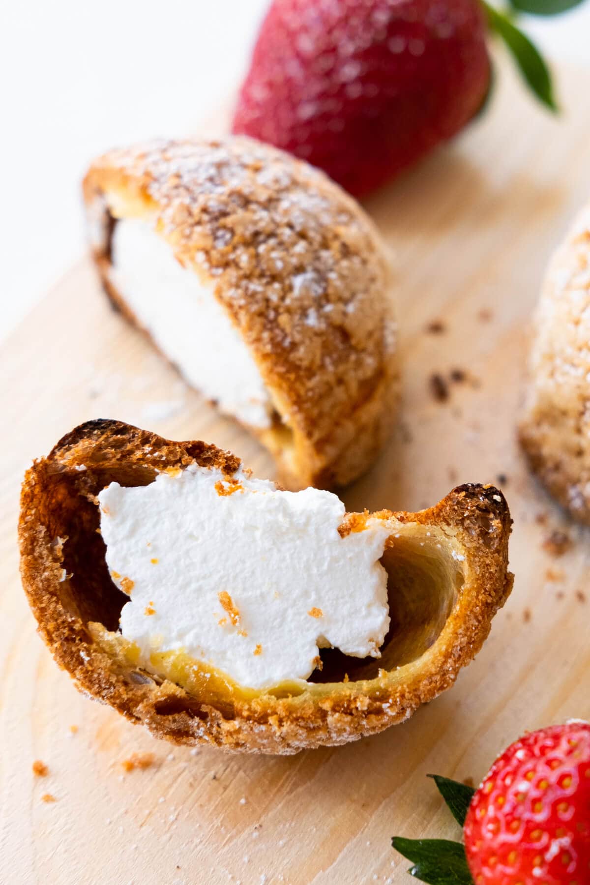 Cream filled choux pastry with sweet cream filled in the center. 