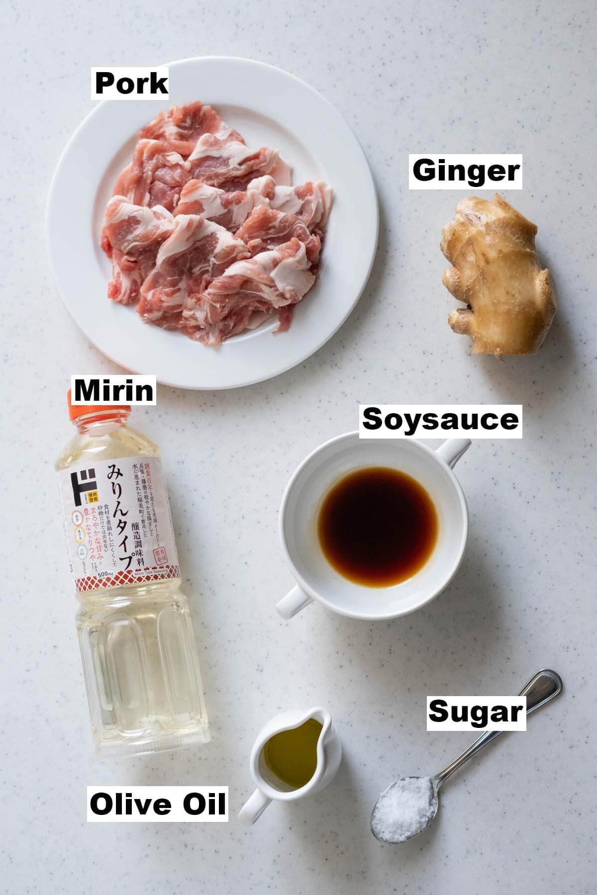 Japanese ginger pork ingredients. 