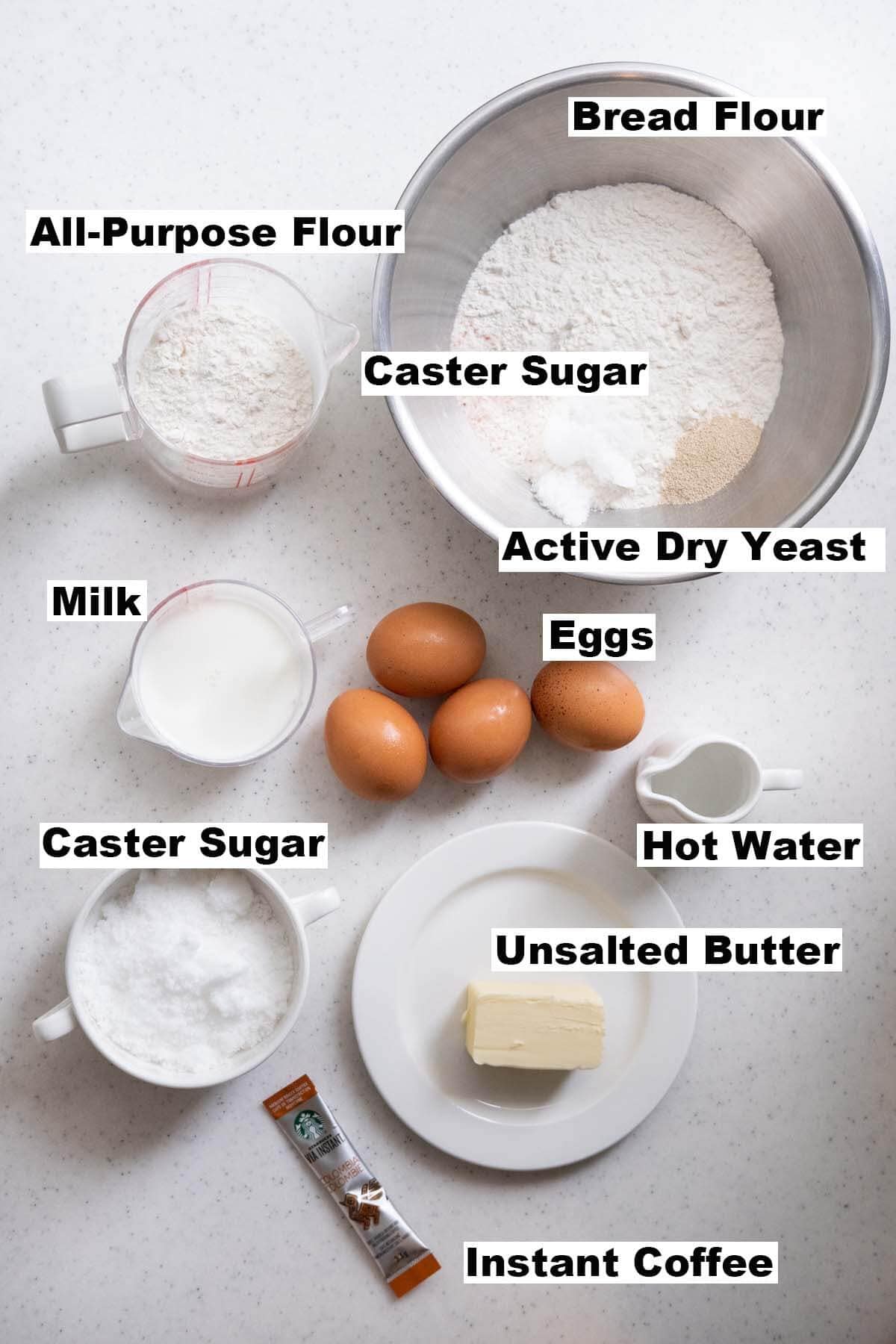 Coffee bread cake ingredients. 