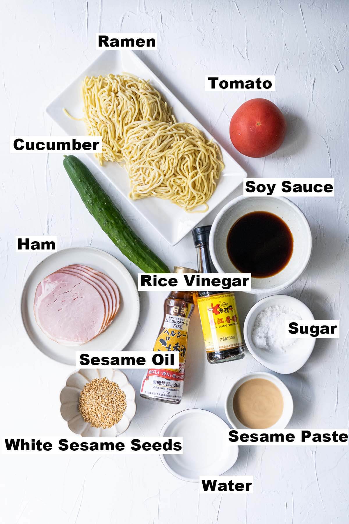 Ingredients for cold sesame noodles recipe. 