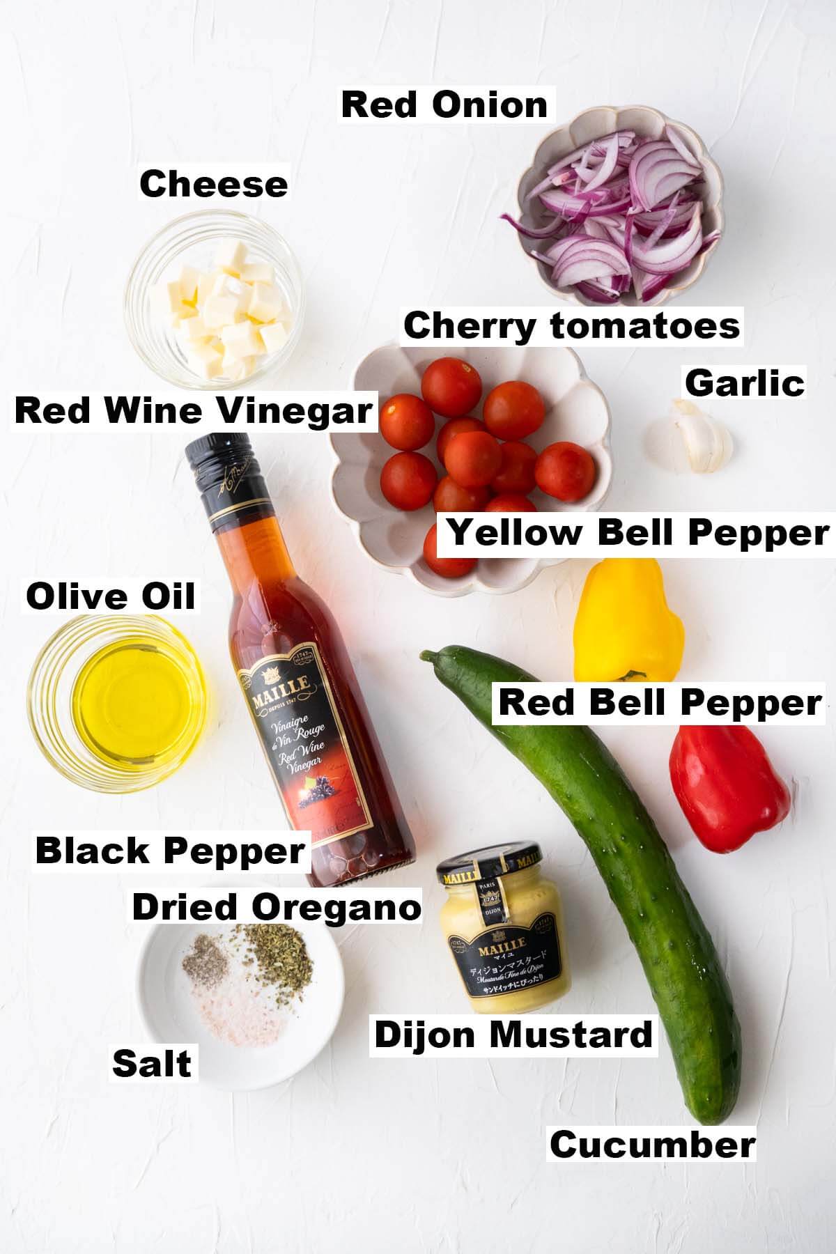 Ingredients for greek salad recipe. 