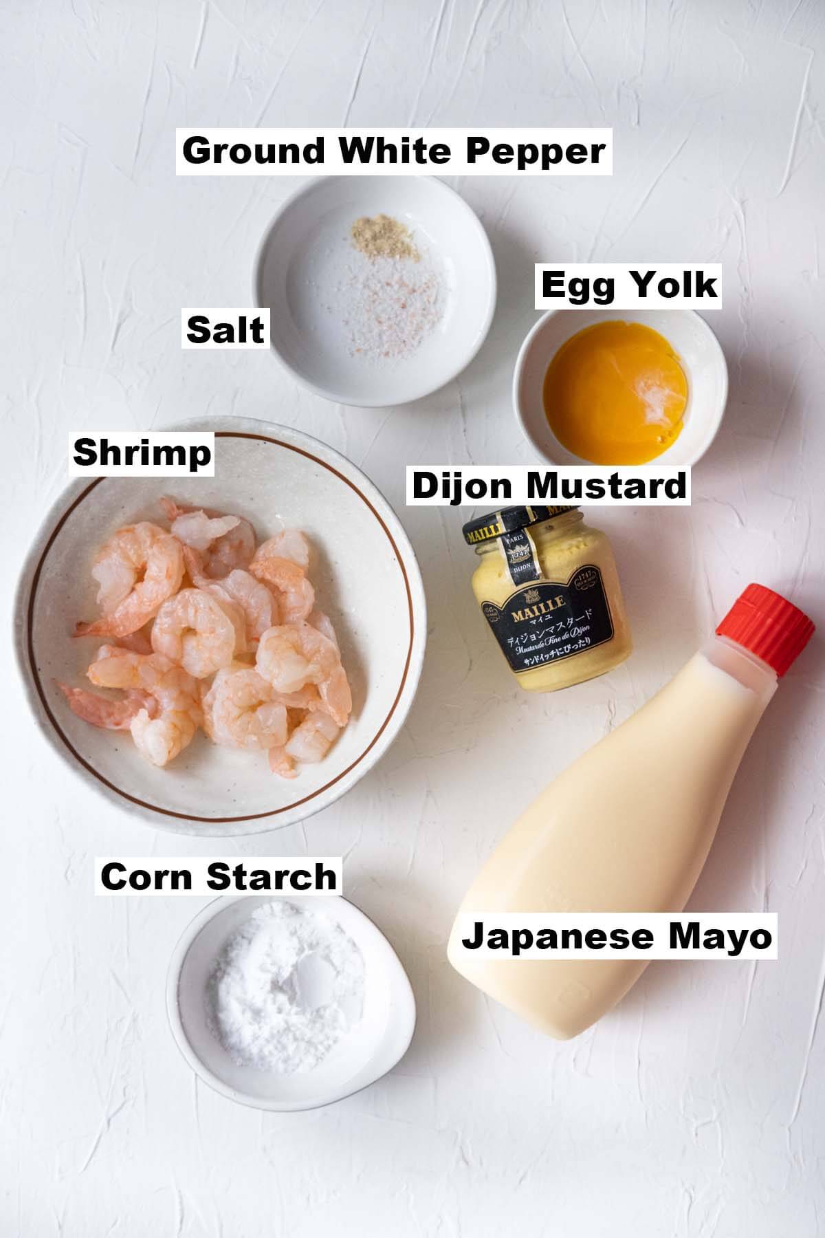 Ingredients for mustard mayo shrimp recipe. 
