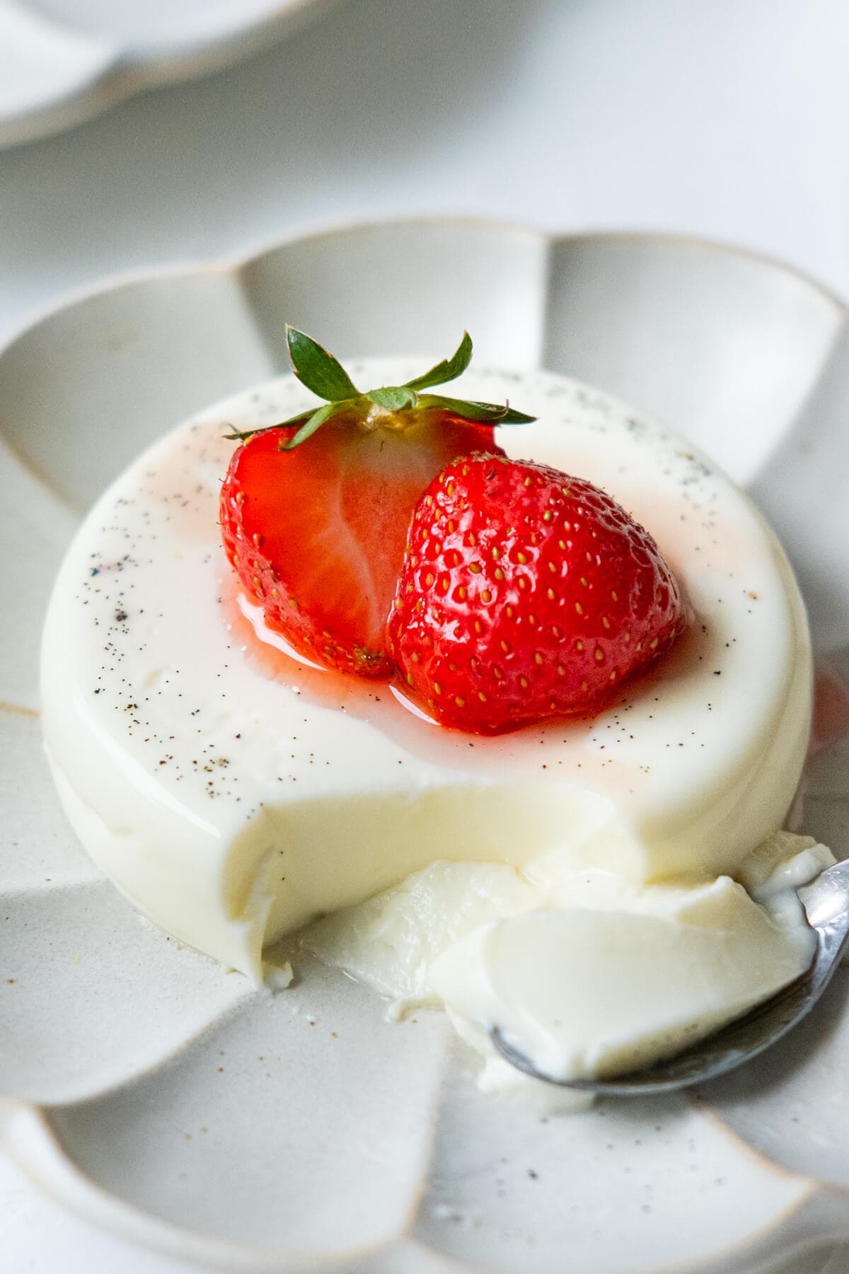 Silky, smooth panna cotta in a plate. 