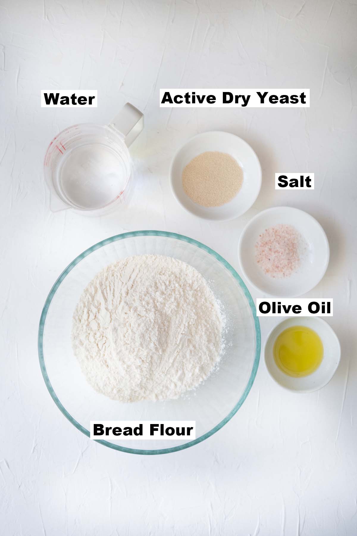 Ingredients of pita bread ingredients. 
