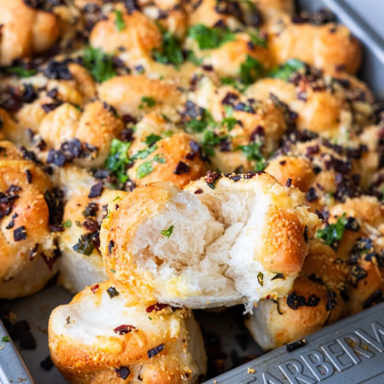 Easy pull-apart pepperoni garlic knots is fluffy and soft on the inside.