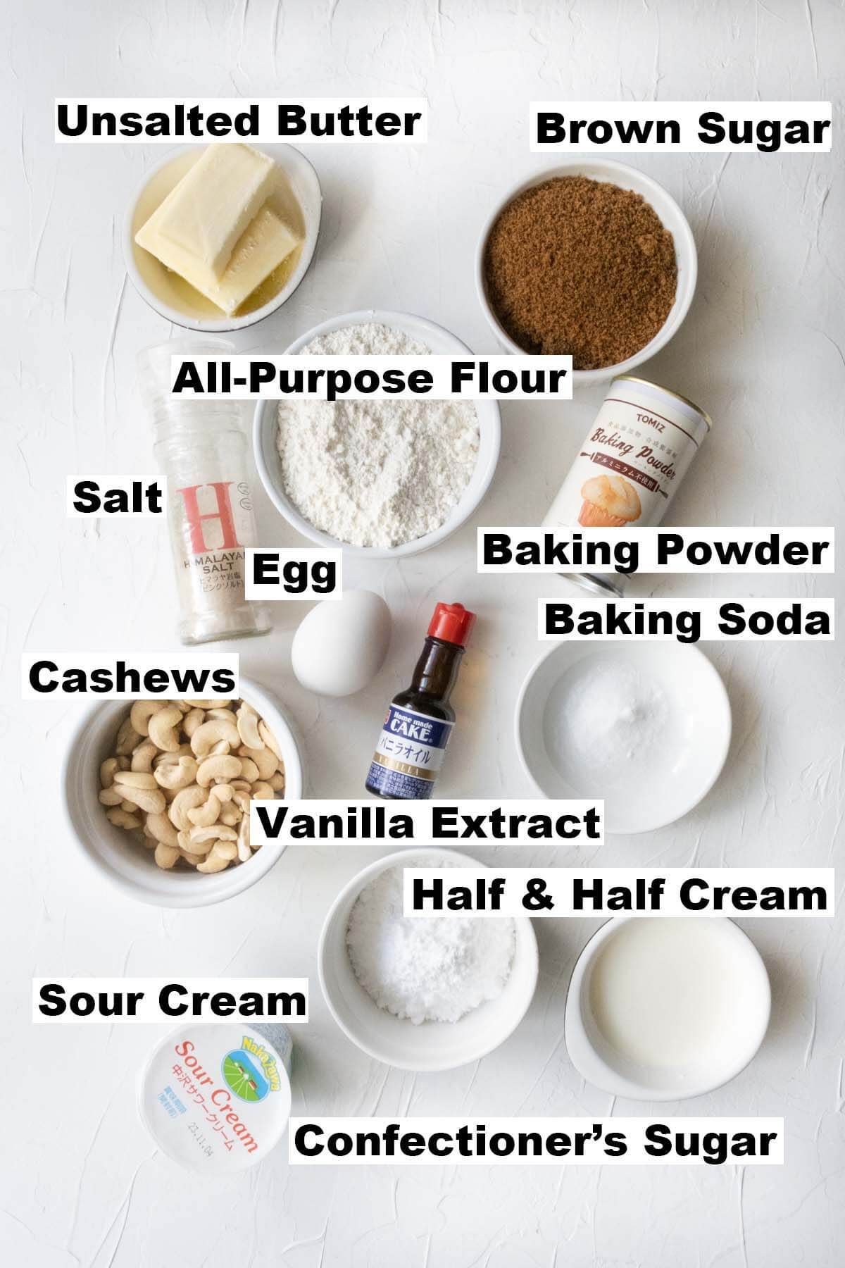 Ingredients for cashews cookies recipe. 