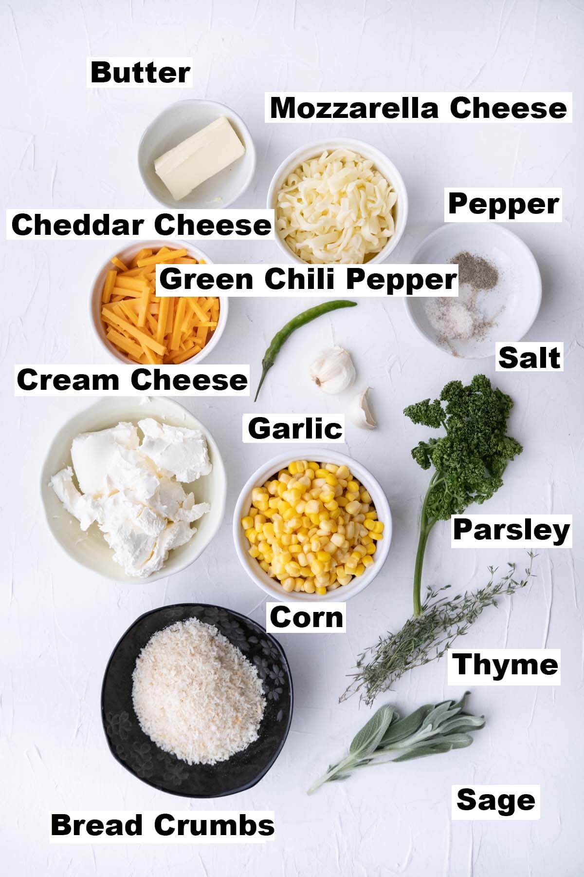 Ingredients for corn casserole recipe. 