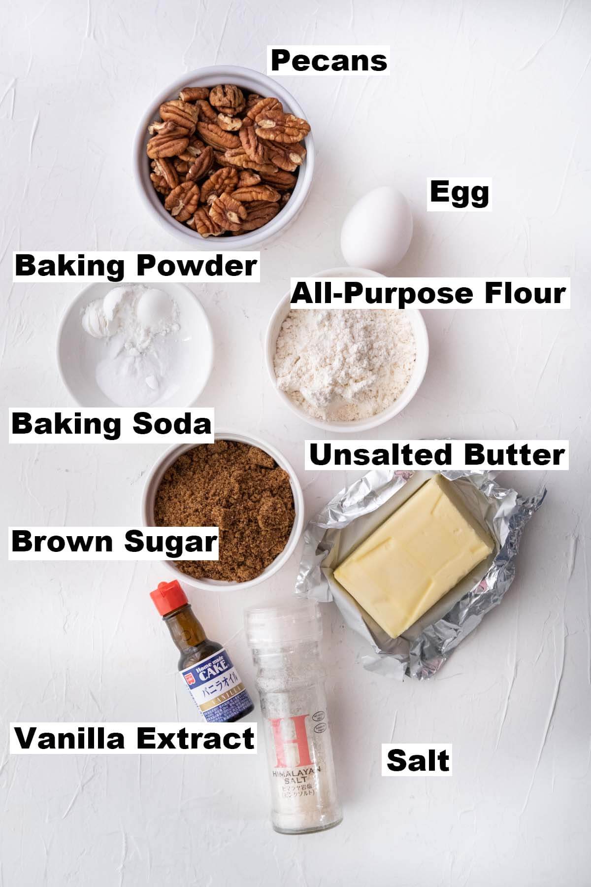 Ingredients for butter pecan cookies recipe. 