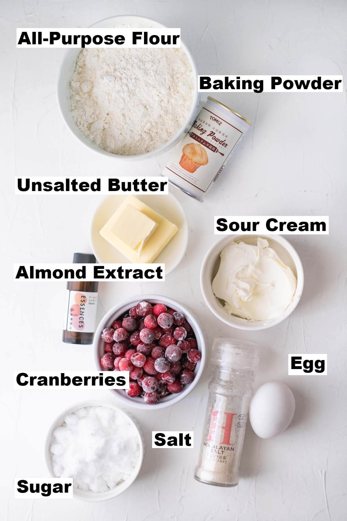Ingredients for cranberry cake recipe. 