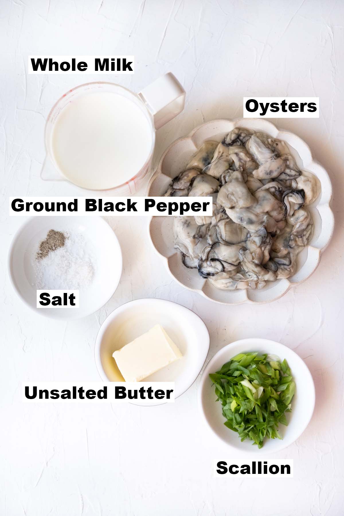 Picture of ingredients for oyster stew recipe. 