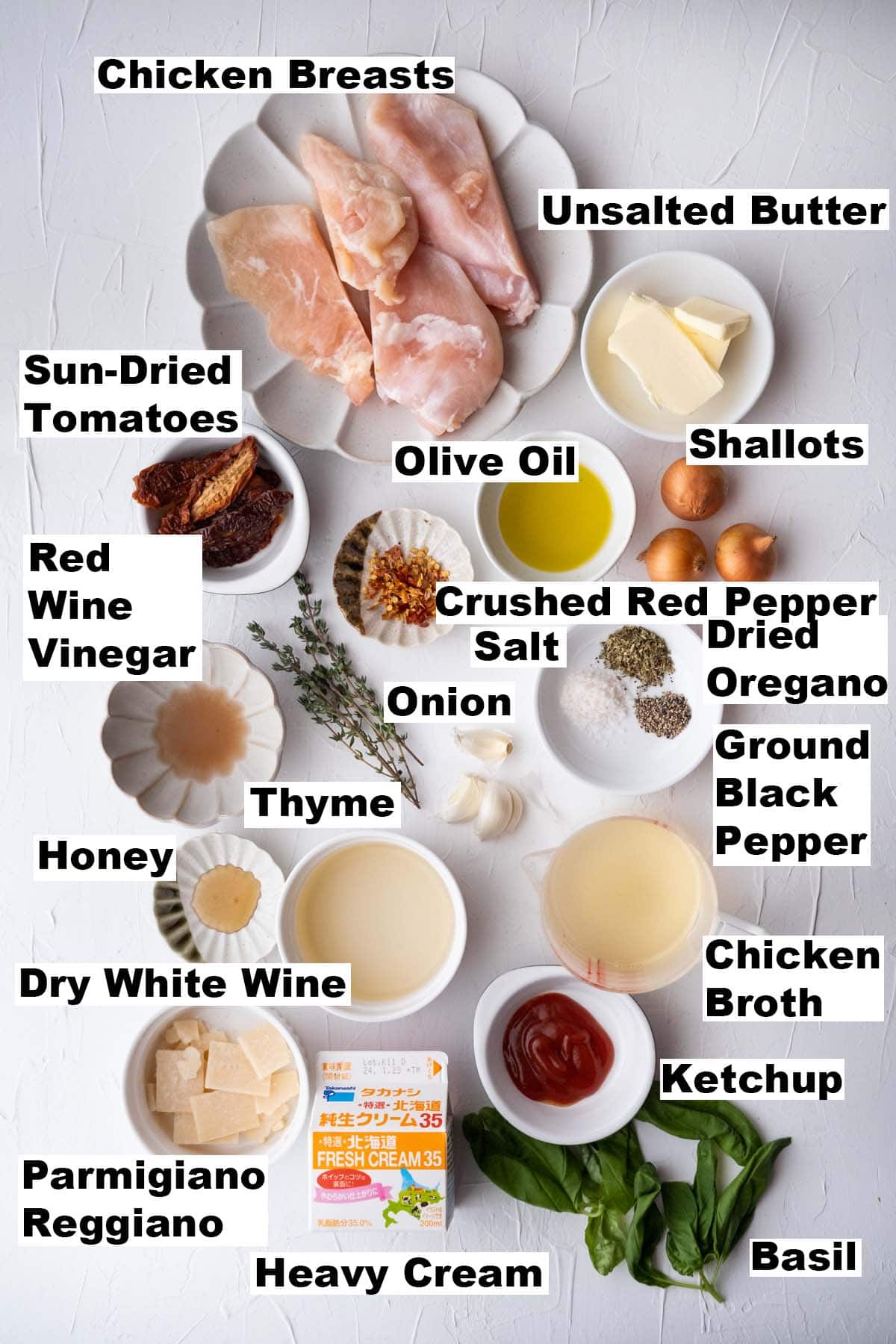 The picture shows all ingredients for Marry Me Chicken recipe.