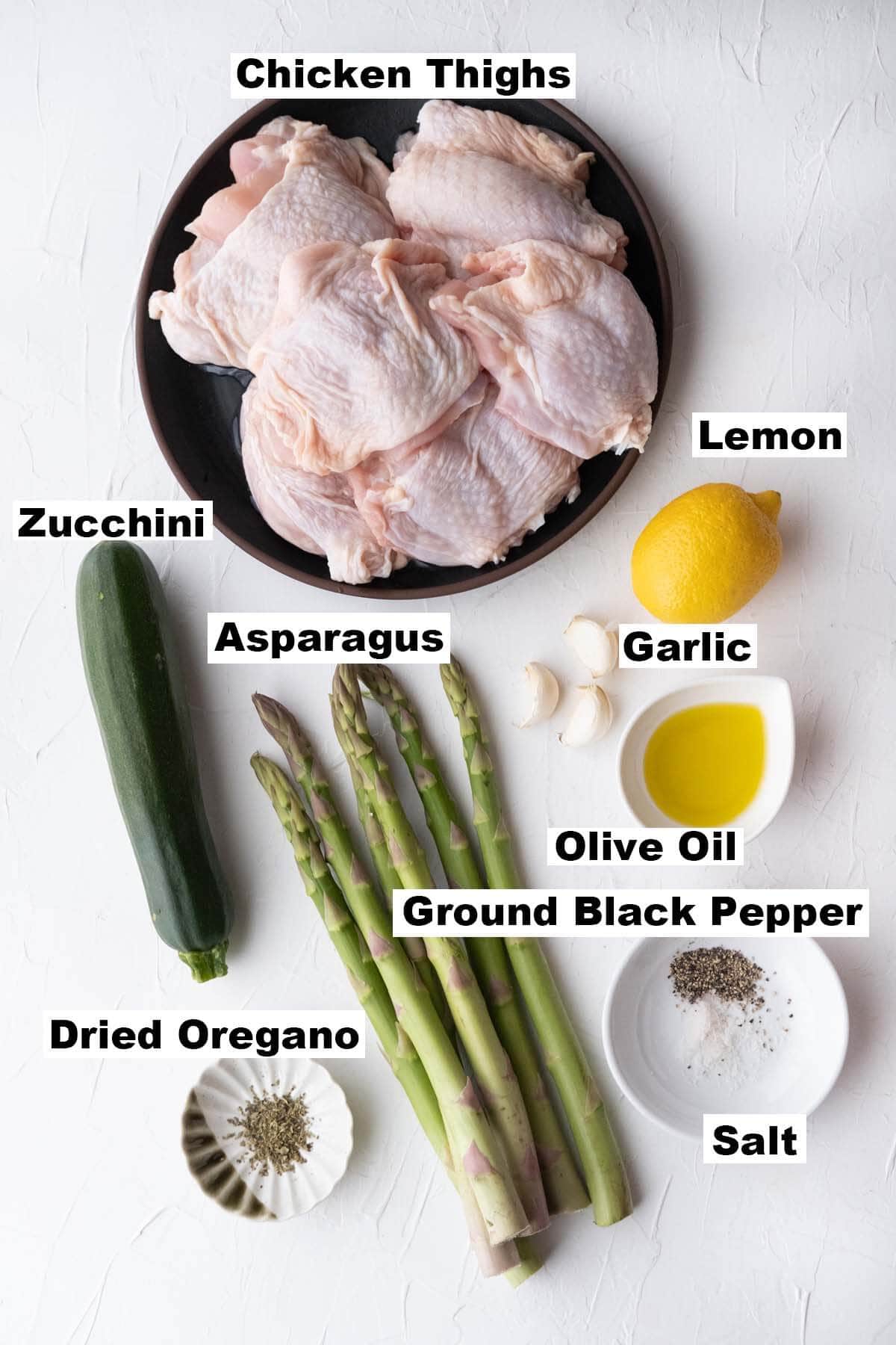 A photo shows all ingredients for one pan greek chicken recipe. 