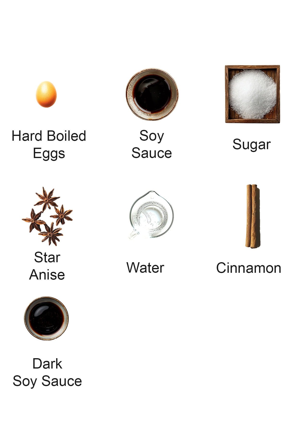 Ingredients for soy sauce eggs recipe. 