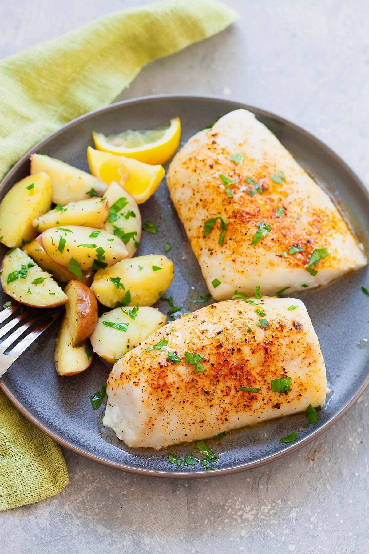 Perfect oven baked cod fish with lemon. 