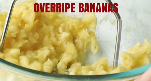 This images shows the Overripe Bananas being mashed.