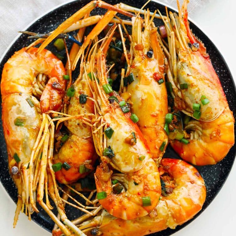 This image shows the Pan-Fried Fresh Water Prawns