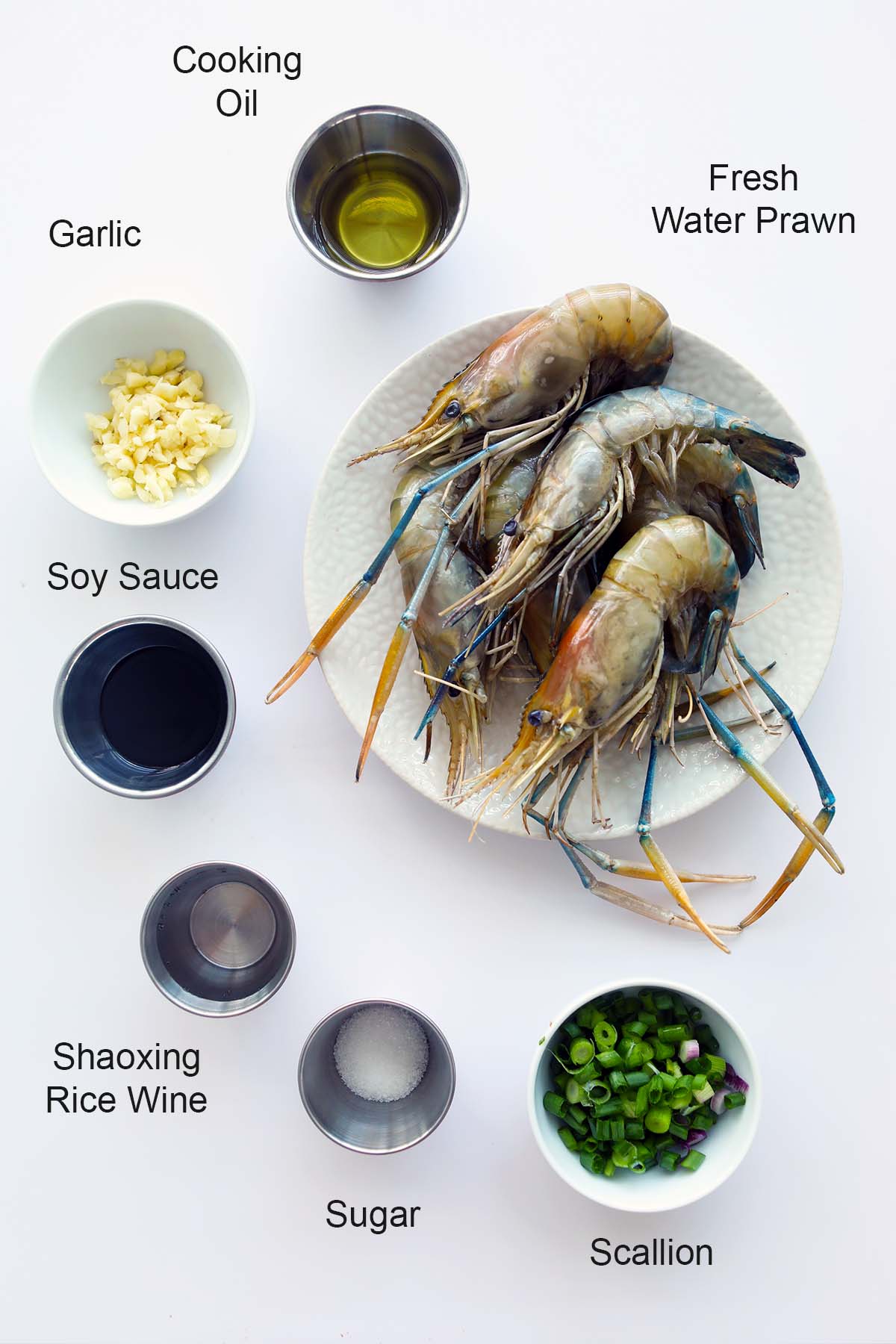 Ingredients for fresh water prawn recipe.
