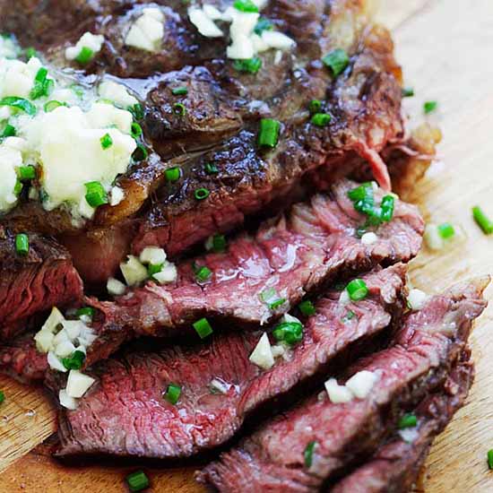 Easy garlic chive butter grilled steak recipe. 