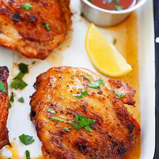 Juicy grilled chicken thighs. 
