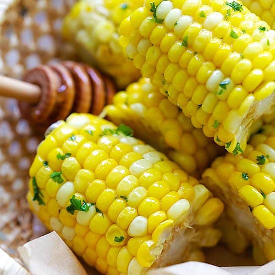 Easy honey butter corn coated in honey and butter sauce. 