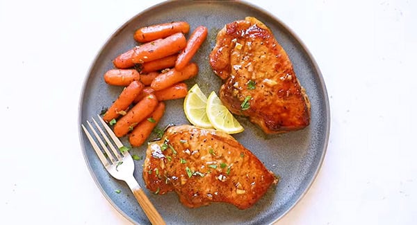 This image shows the Honey Garlic Pork Chops ready to be served.