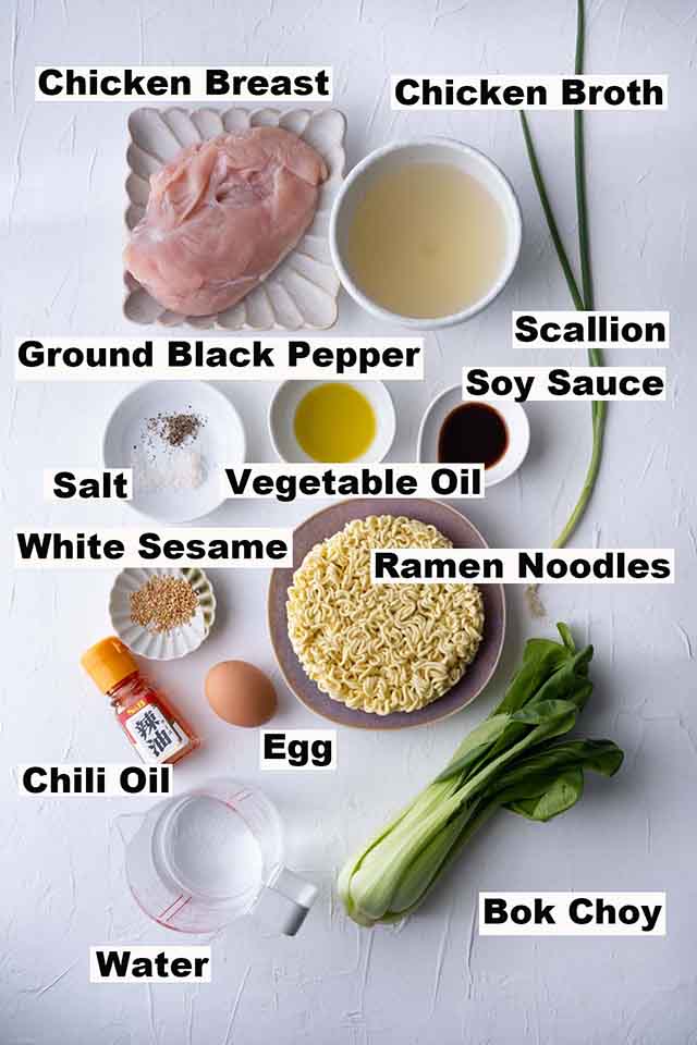 This image shows the ingredients used to make Instant Pot Ramen.
