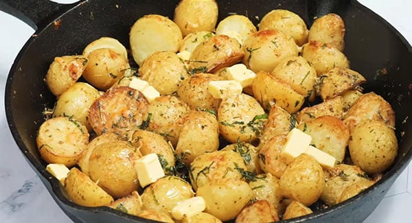 This image shows the Italian Roasted Potatoes ready to be served.