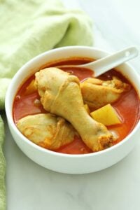 Malaysian chicken curry in a bowl.