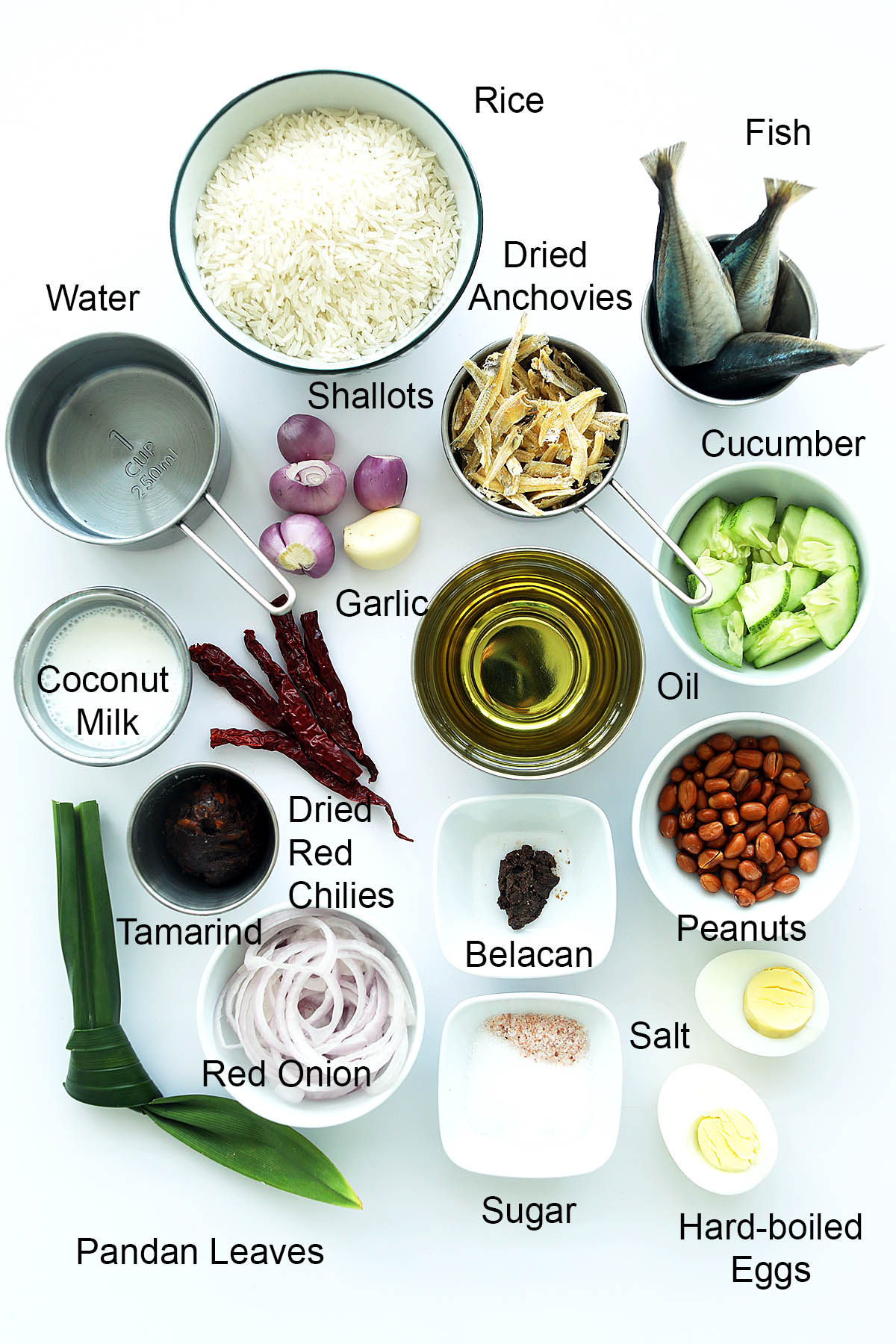 Nasi lemak ingredients. 